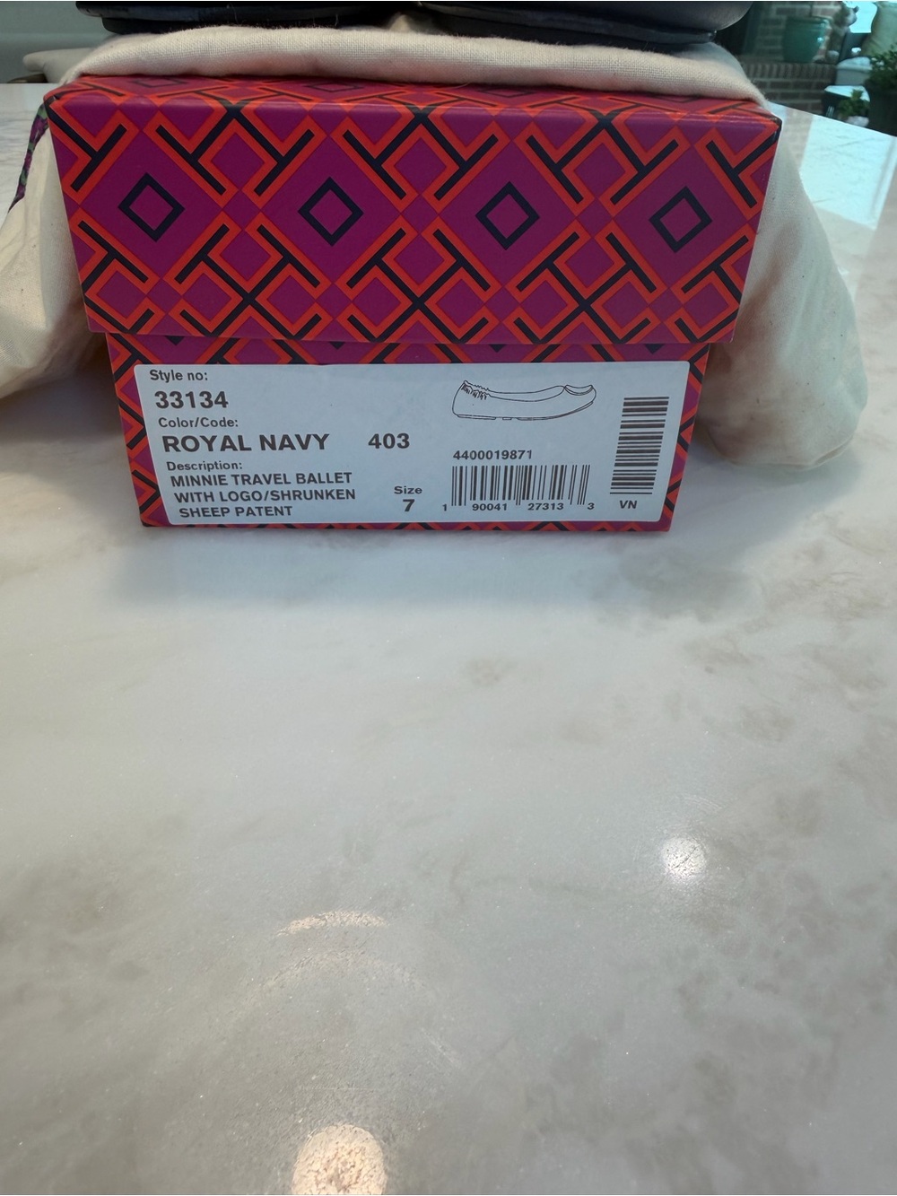 Tory Burch Navy Leather Logo Round-Toe Ballet Flats - Picture 2 of 6